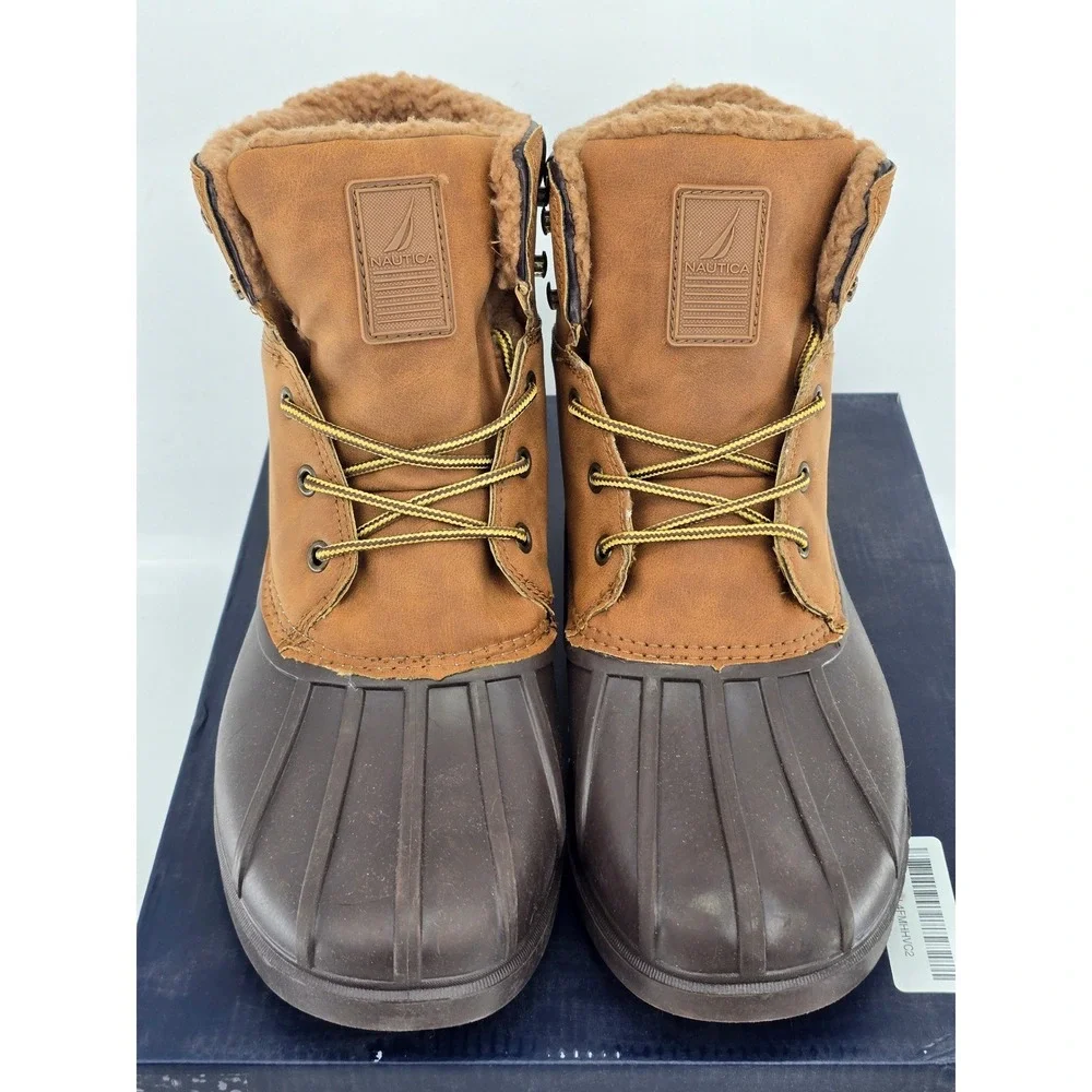 Nautica Dazo 2 Duck Boots Mens 10 Tan Brown Thinsulate Insulated Laced-Excellent